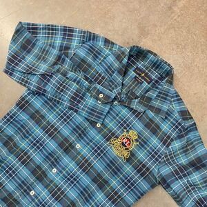 Polo Ralph Lauren Crest Logo Plaid Button Down Shirt Blue Custom Fit Men's M